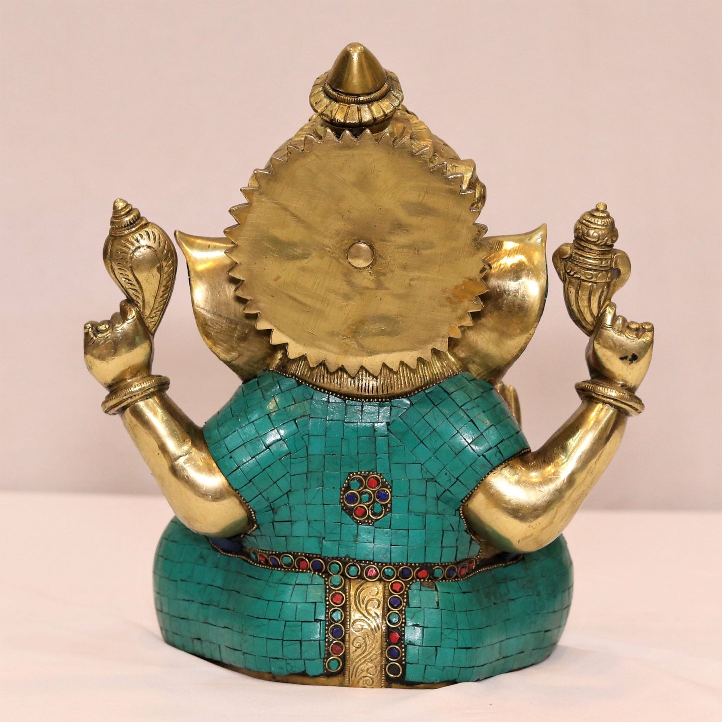 12" Brass Lord Ganesh Statue with Stone Work