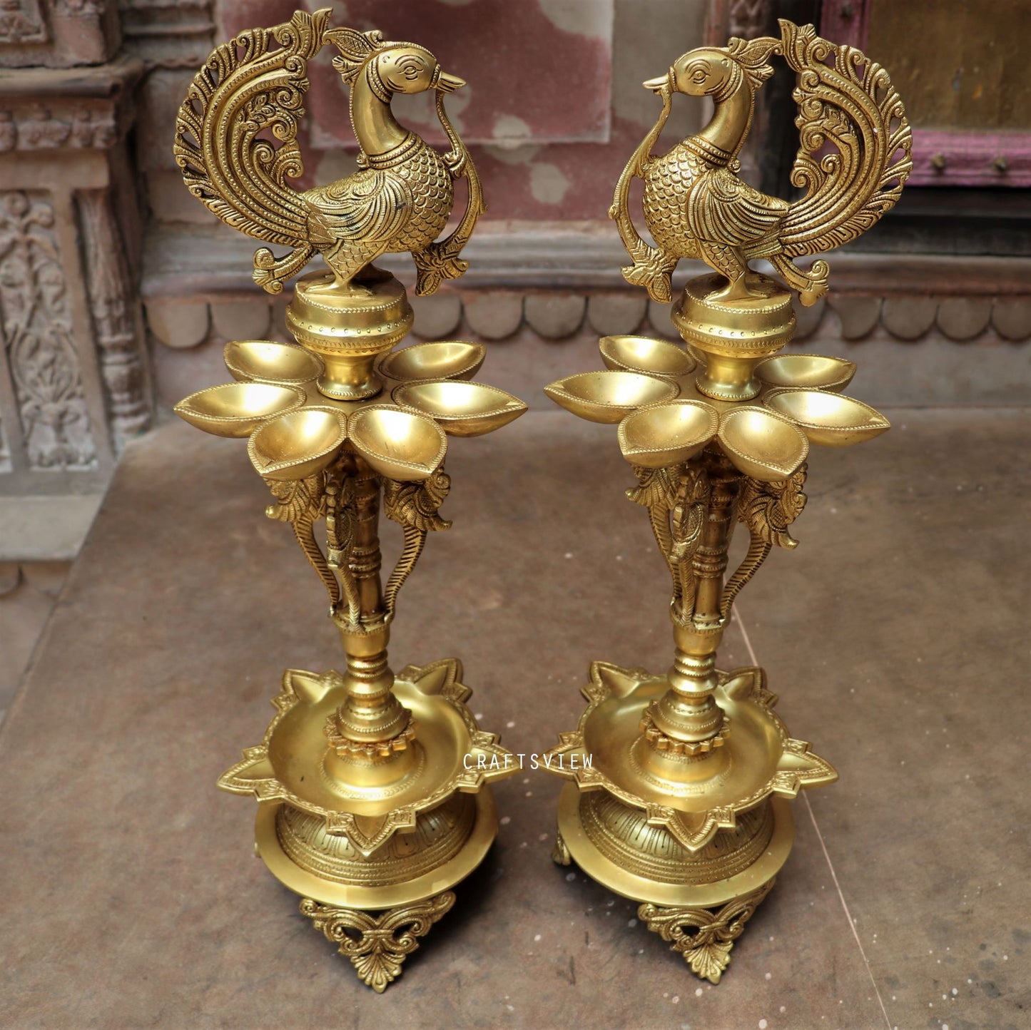 Brass Peacock Oil Lamp