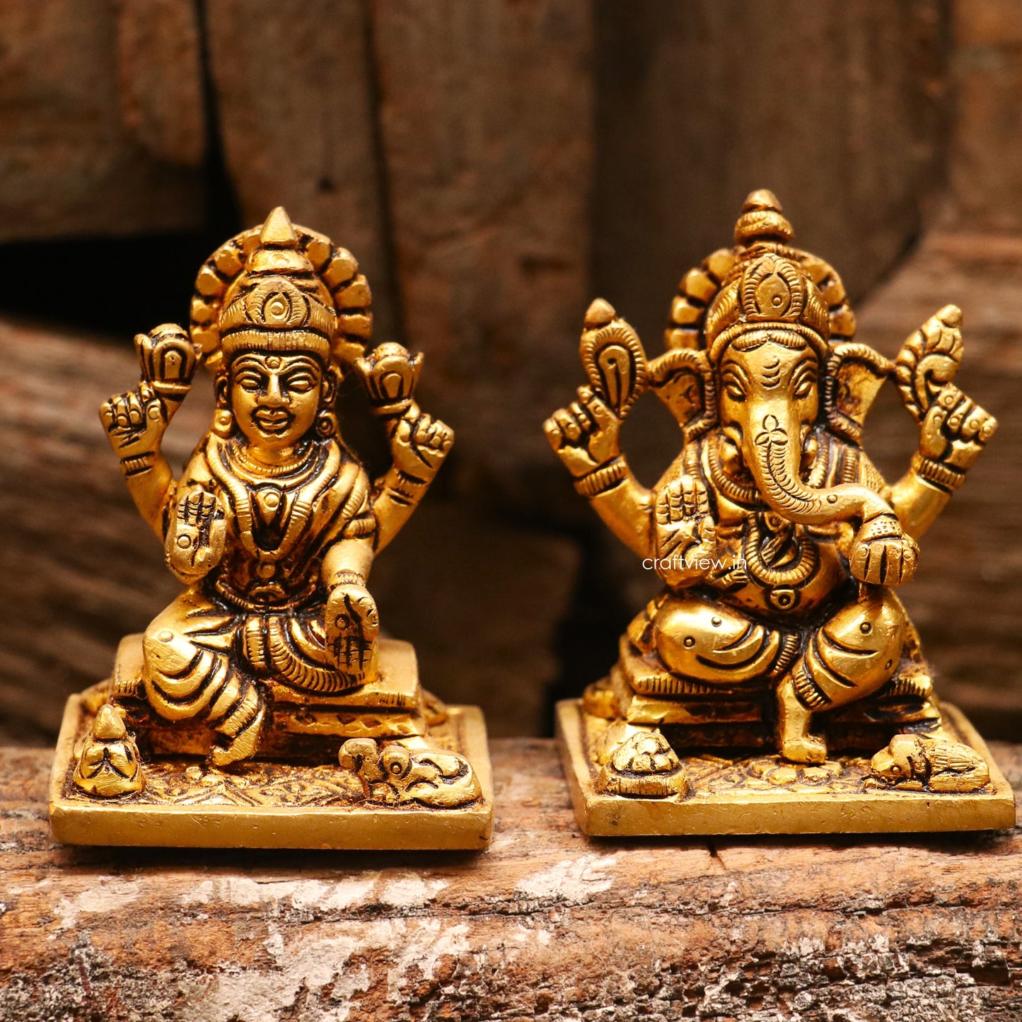 3" Brass Ganesh Lakshmi Statue Fine Quality