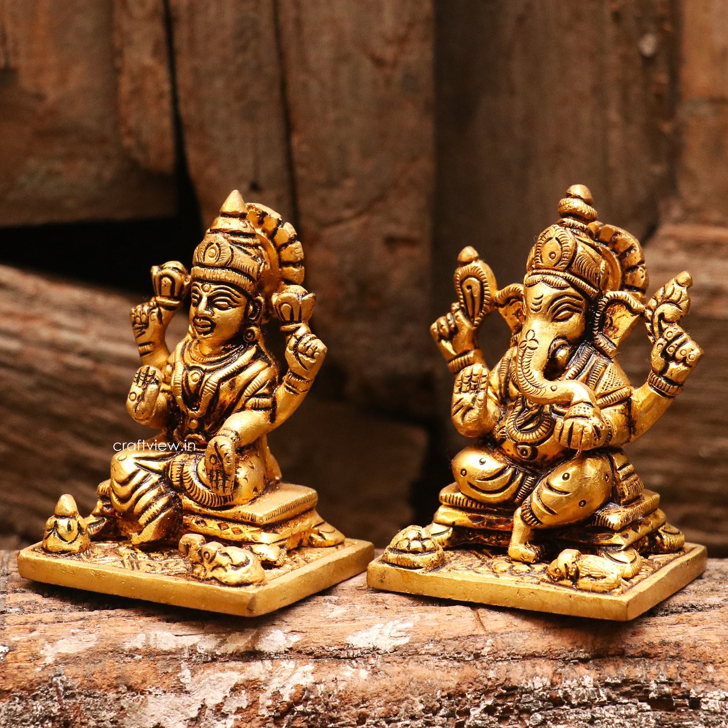 3" Brass Ganesh Lakshmi Statue Fine Quality