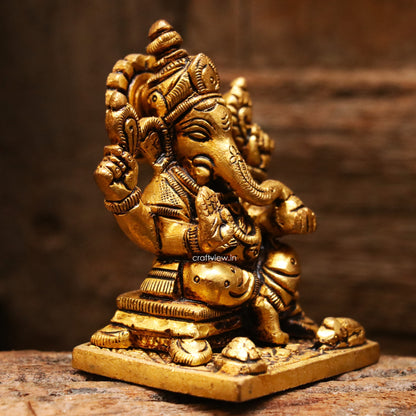 3" Brass Ganesh Lakshmi Statue Fine Quality