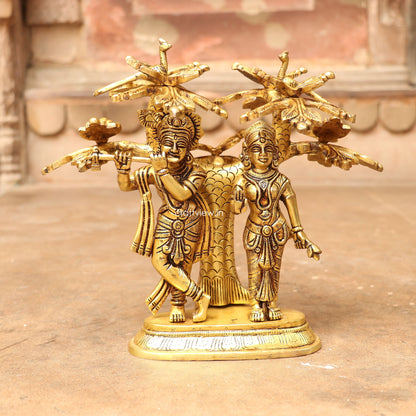 9" Brass Radha Krishna Statue With Tree