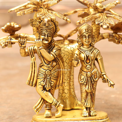 9" Brass Radha Krishna Statue With Tree