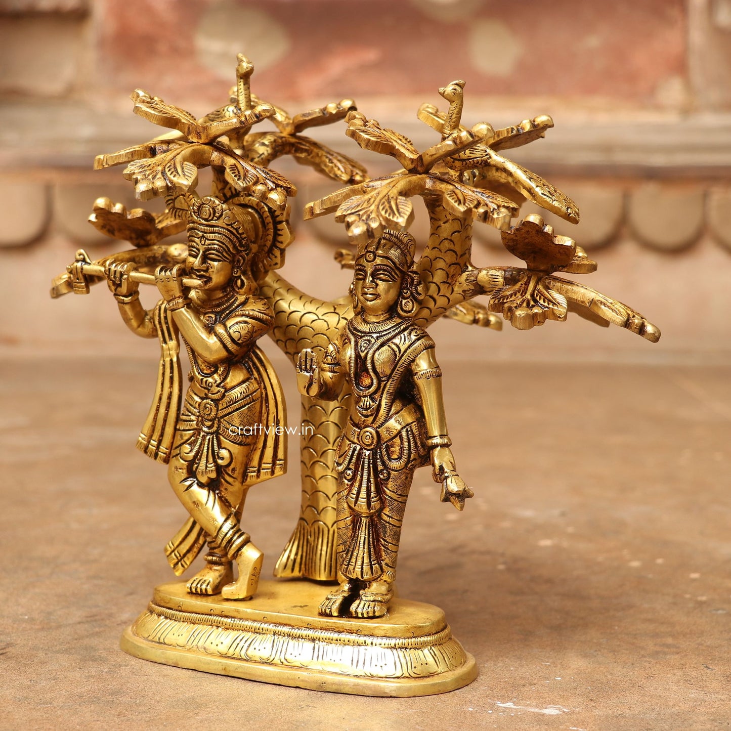 9" Brass Radha Krishna Statue With Tree