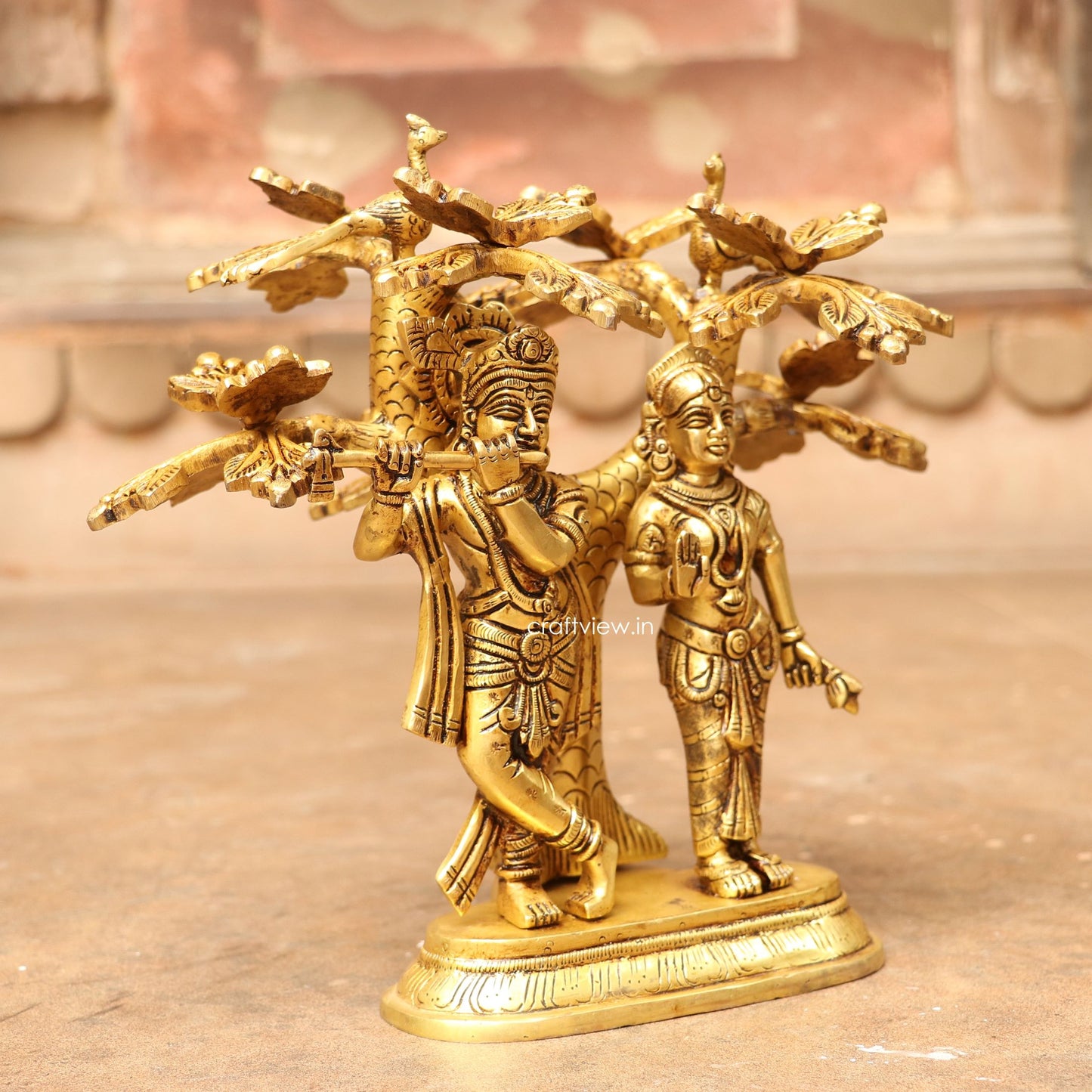 9" Brass Radha Krishna Statue With Tree