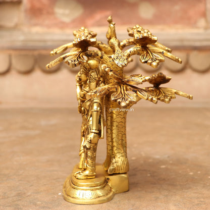 9" Brass Radha Krishna Statue With Tree