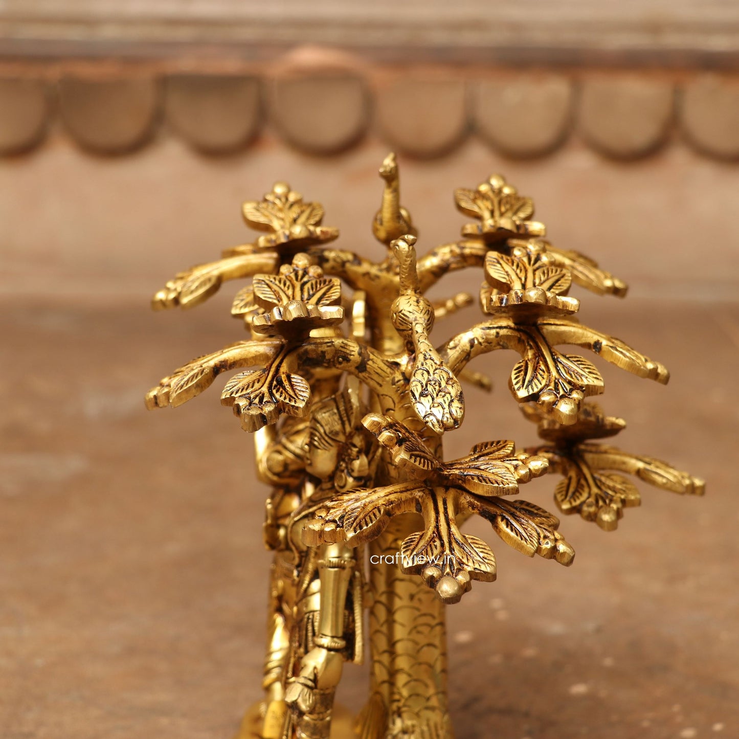 9" Brass Radha Krishna Statue With Tree