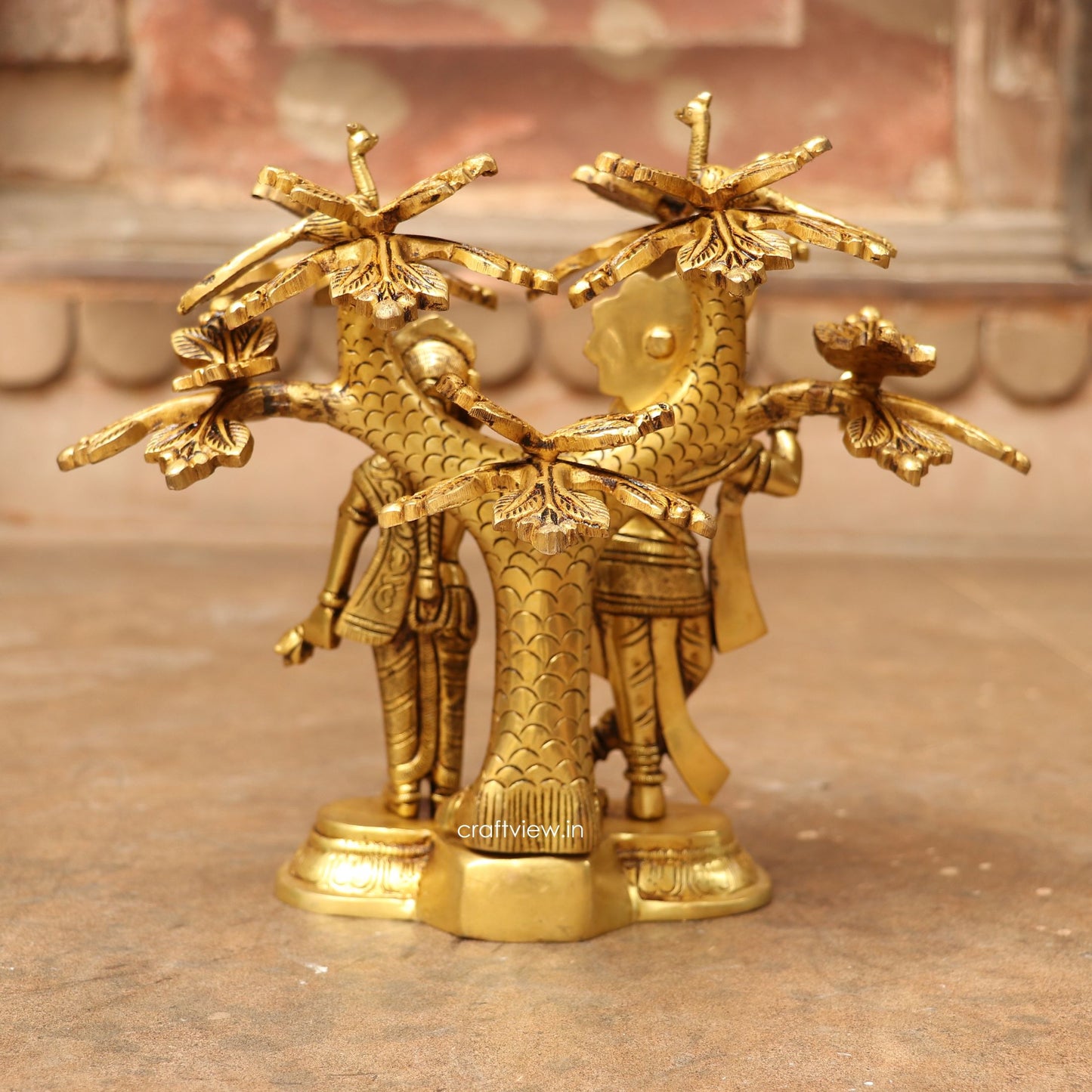 9" Brass Radha Krishna Statue With Tree