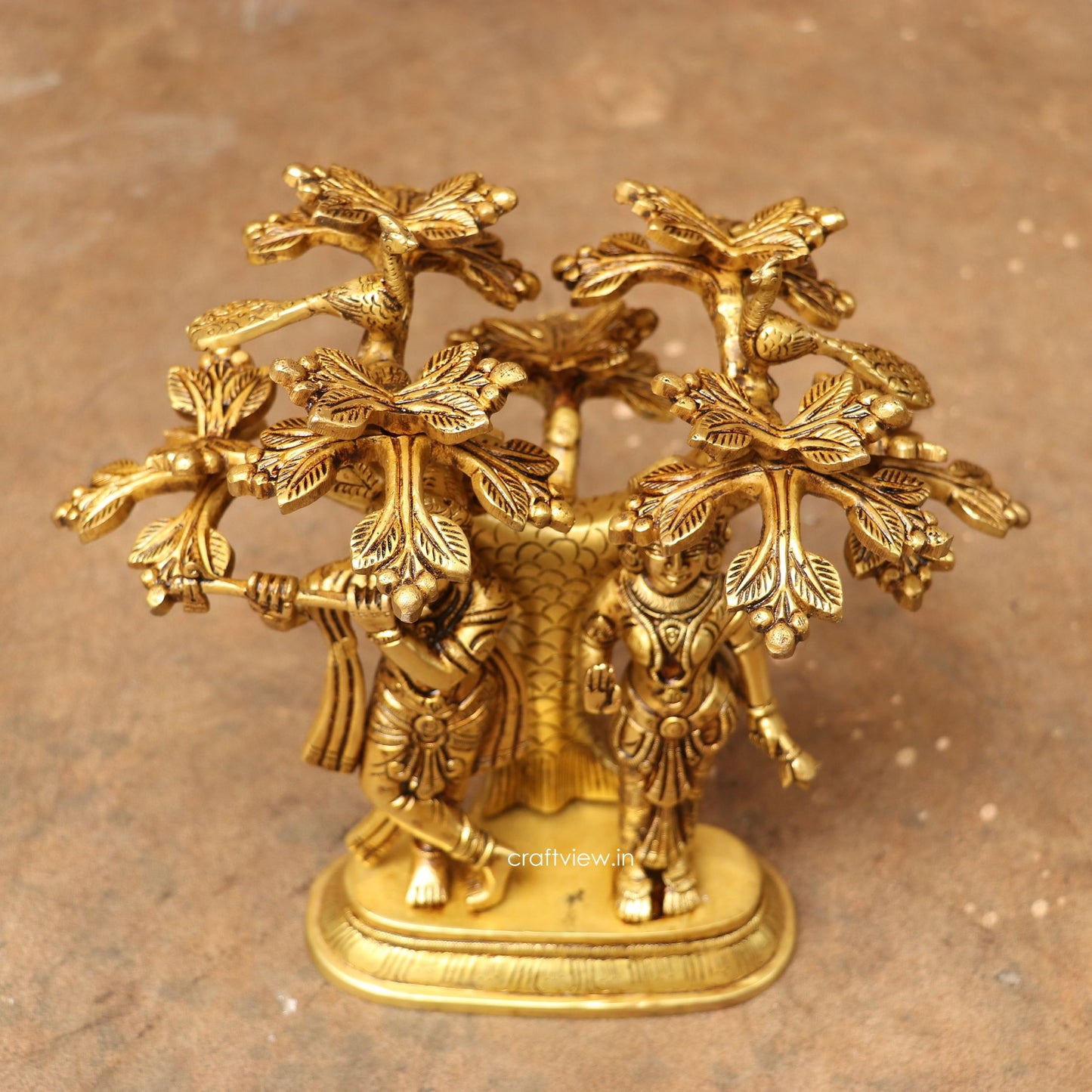 9" Brass Radha Krishna Statue With Tree