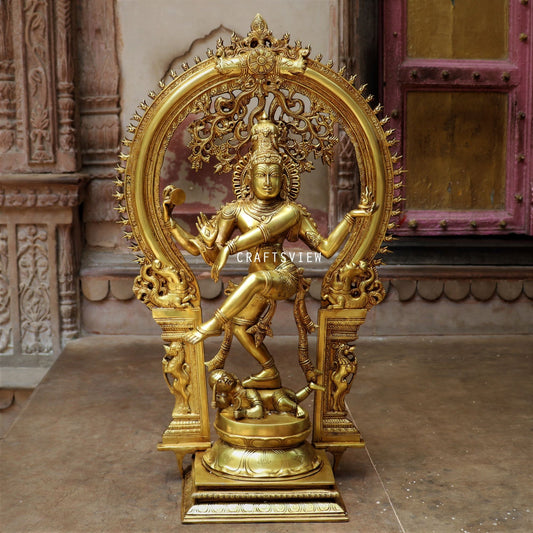 Brass Lord Natraj with Frame Statue Dance of Shiva 28"