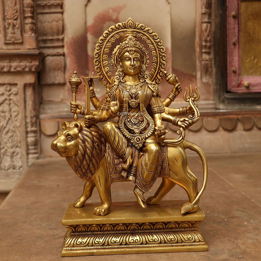 Brass Durga (Ma Sherawali) Statue 17" Craftsview