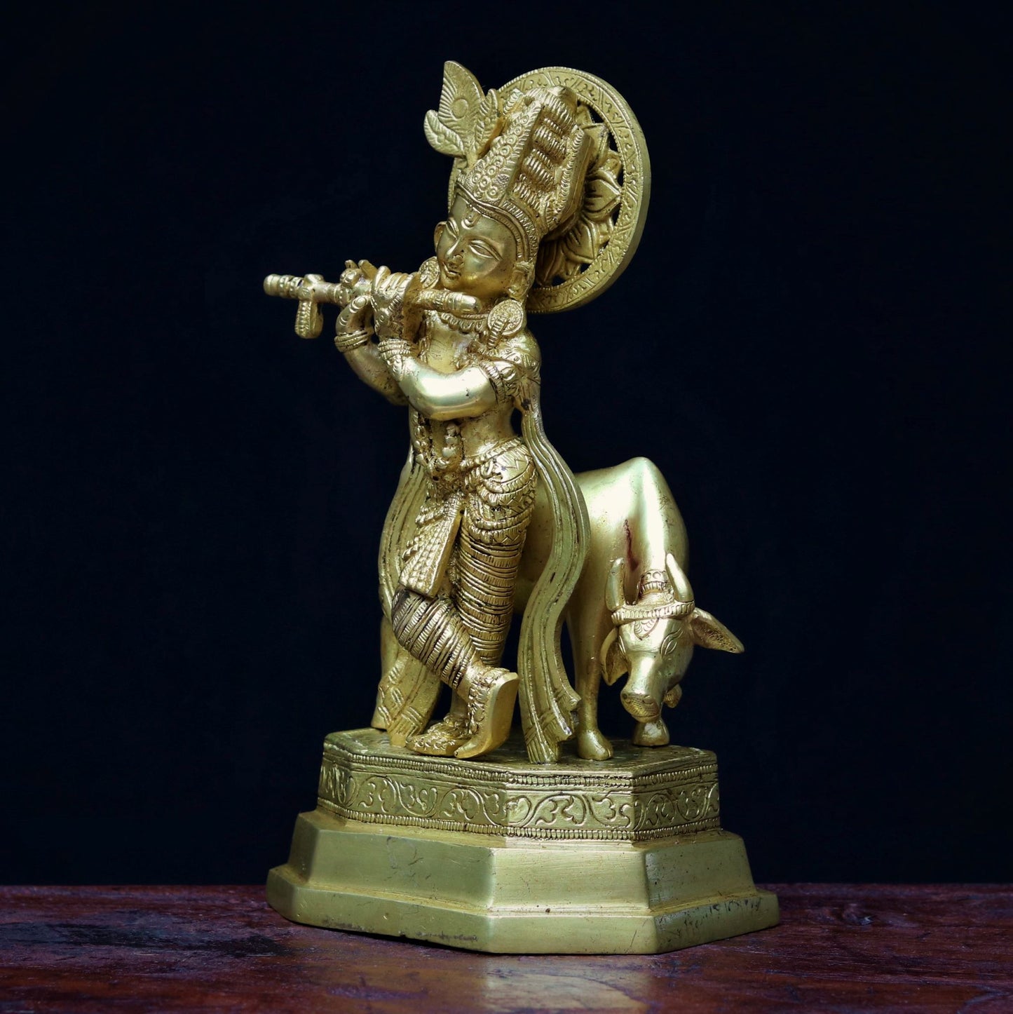 Lord Krishna With Cow standing on base 10"