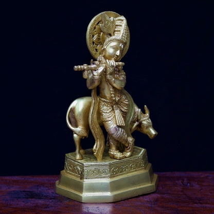 Lord Krishna With Cow standing on base 10"