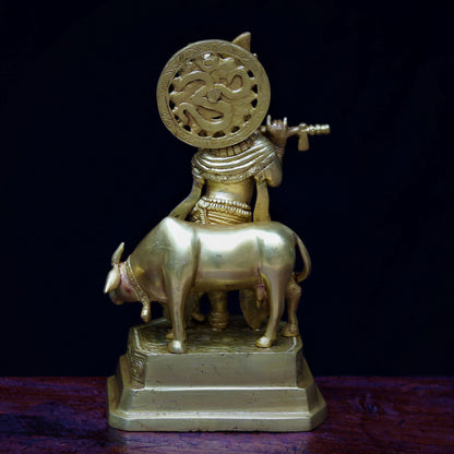 Lord Krishna With Cow standing on base 10"