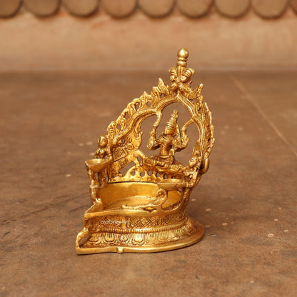 6" exquisite piece of artistic brass Lakshmi oil lamp