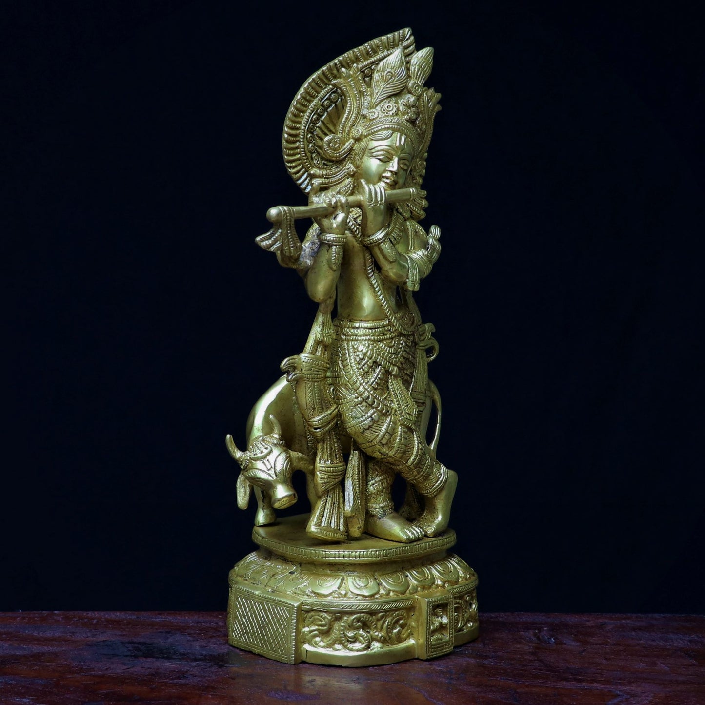 Lord Krishna With Cow standing on base 14"