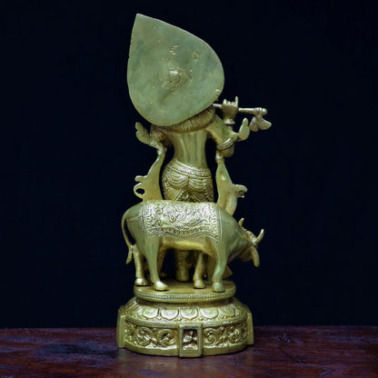 Lord Krishna With Cow standing on base 14"