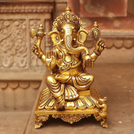 13" Brass superfine Lord Ganesha Statue Sitting on Base