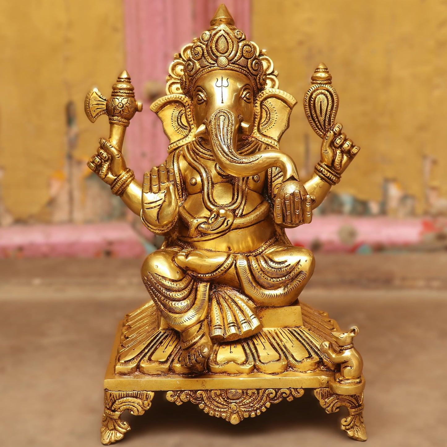 13" Brass superfine Lord Ganesha Statue Sitting on Base