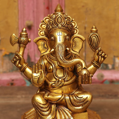 13" Brass superfine Lord Ganesha Statue Sitting on Base