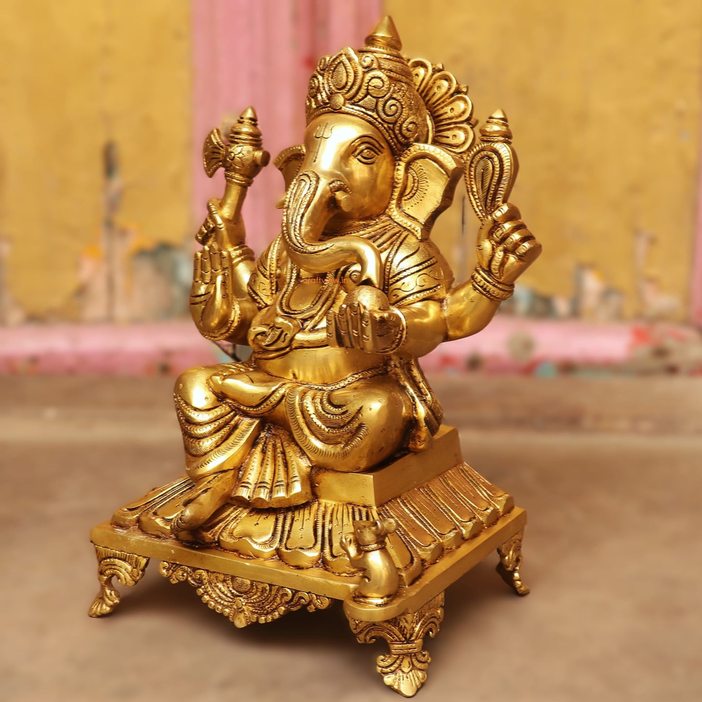 13" Brass superfine Lord Ganesha Statue Sitting on Base