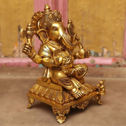 13" Brass superfine Lord Ganesha Statue Sitting on Base