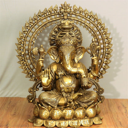 Brass Lord Ganesha Sited on lotus base 26"