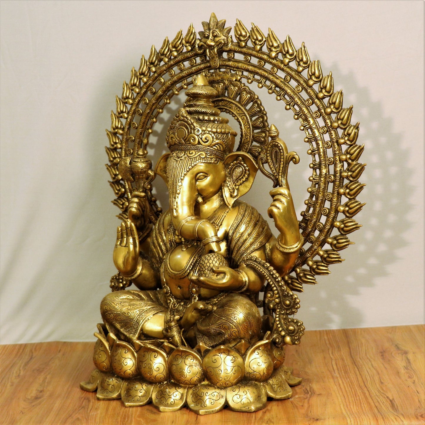 Brass Lord Ganesha Sited on lotus base 26"