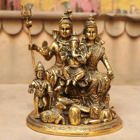 9.5" Brass Shiva Family Statue