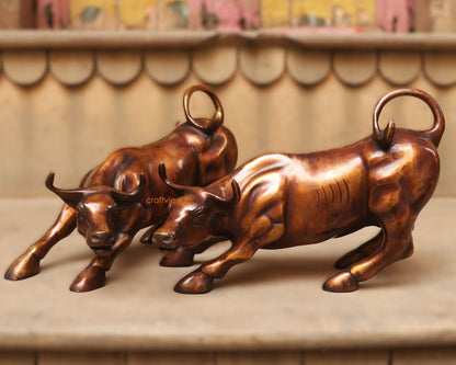 10.5" Brass Fighting Bull Animal Figurine Decorative Statues