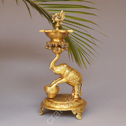 Brass Elephant with Oil Lamp 18"