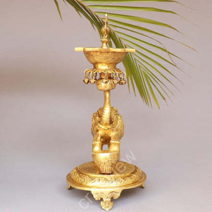 Brass Elephant with Oil Lamp 18"