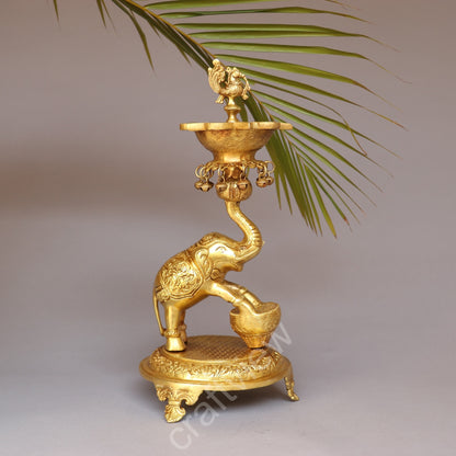 Brass Elephant with Oil Lamp 18"