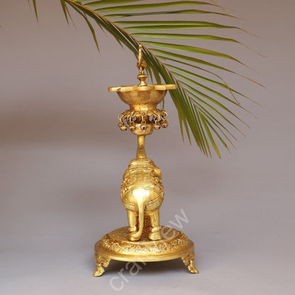 Brass Elephant with Oil Lamp 18"
