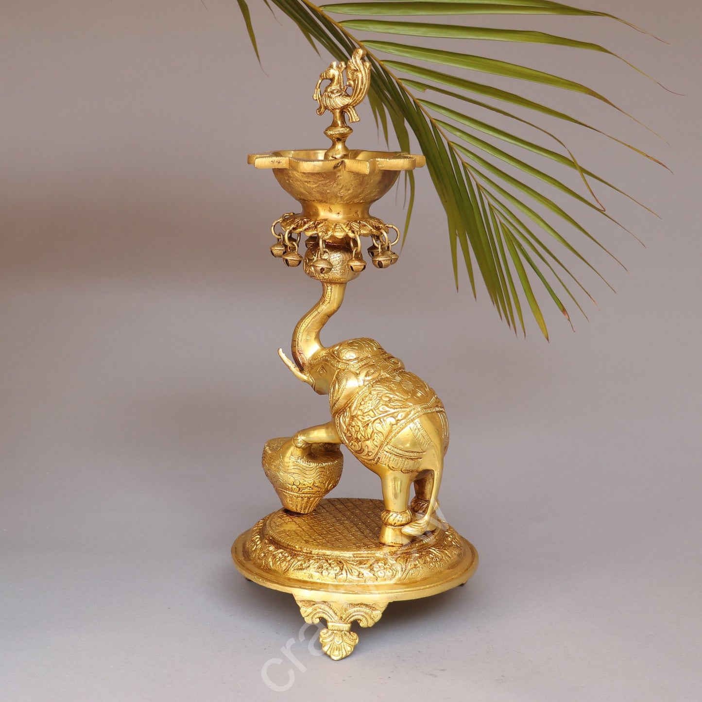 Brass Elephant with Oil Lamp 18"