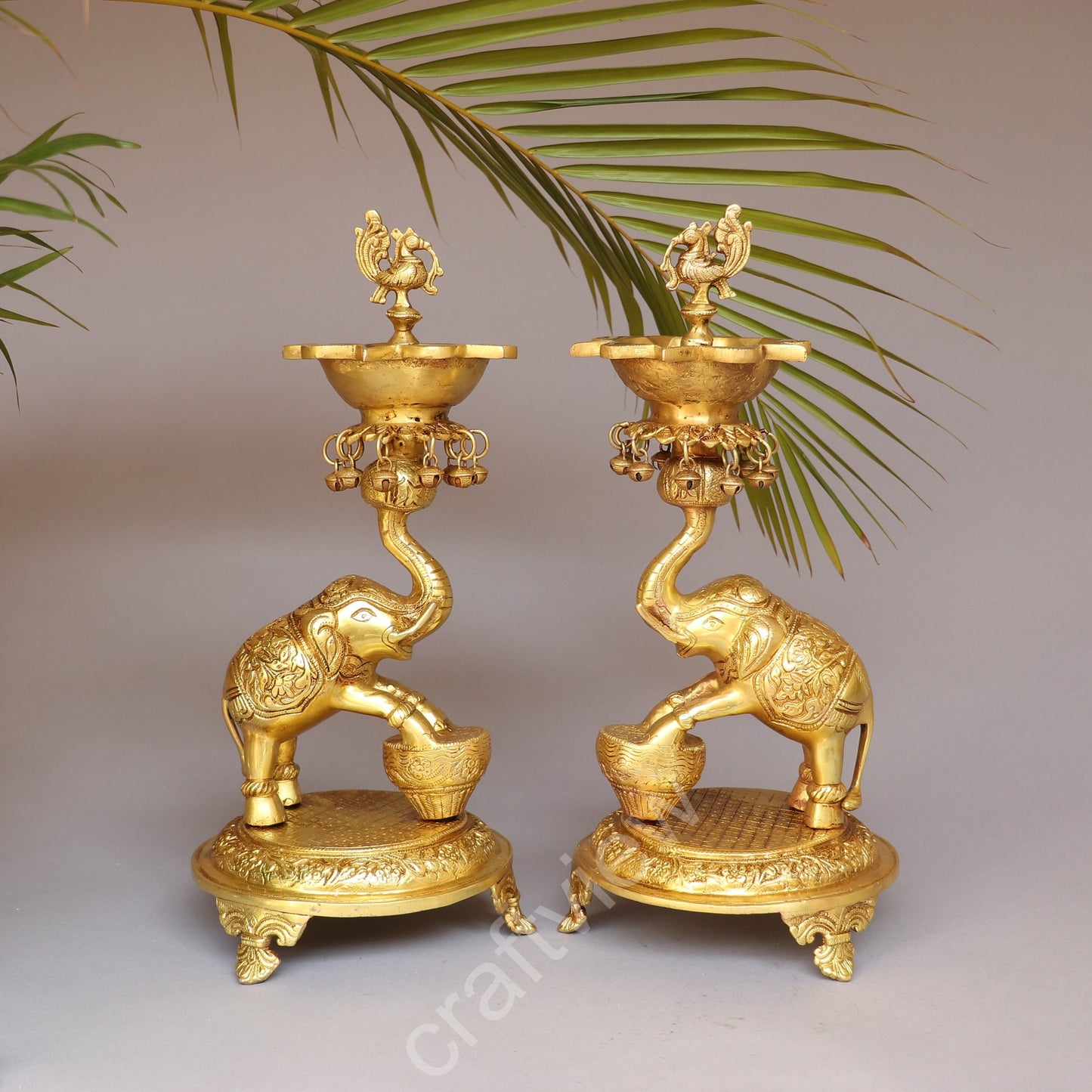 Brass Pair of Elephant with Oil Lamp 18"
