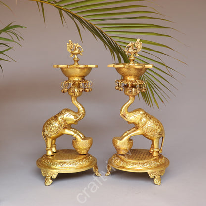 Brass Pair of Elephant with Oil Lamp 18"