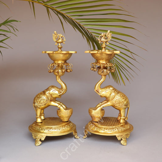 Brass Pair of Elephant with Oil Lamp 18"