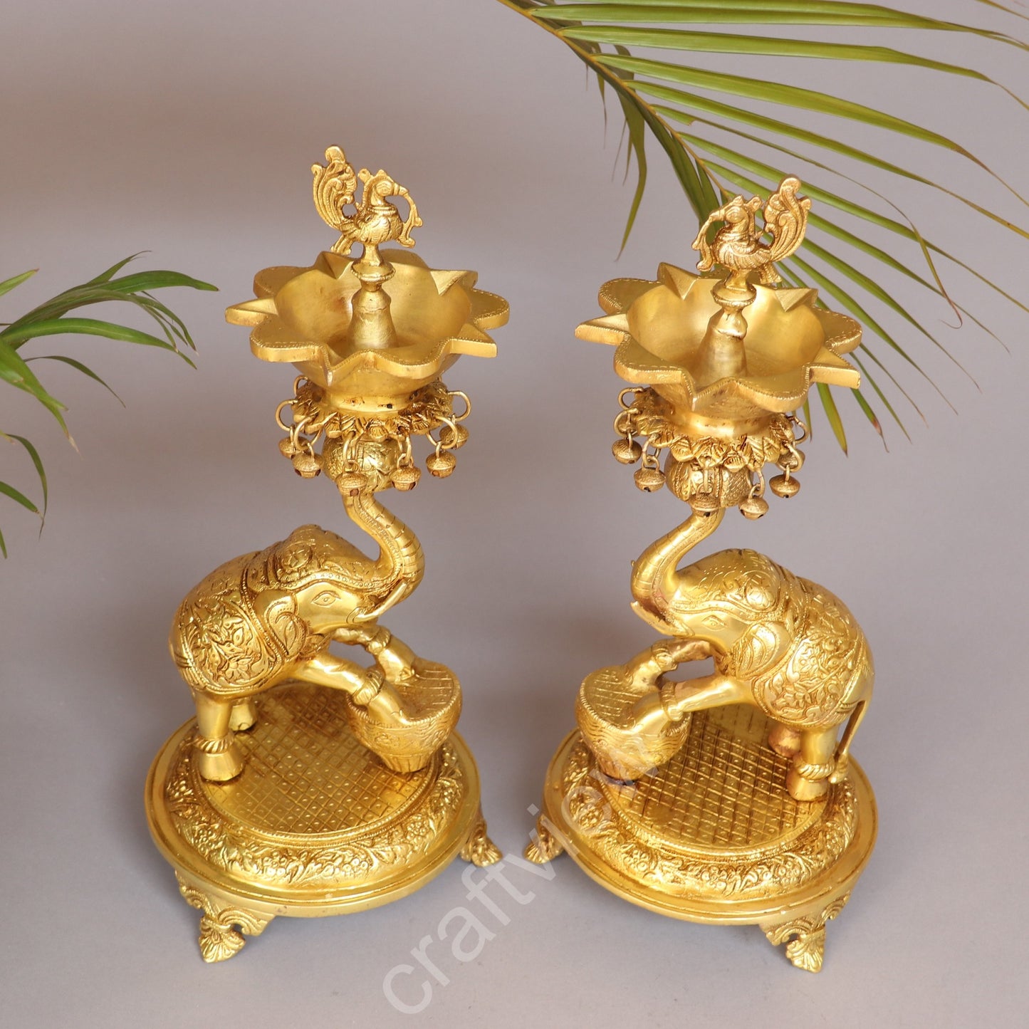 Brass Pair of Elephant with Oil Lamp 18"