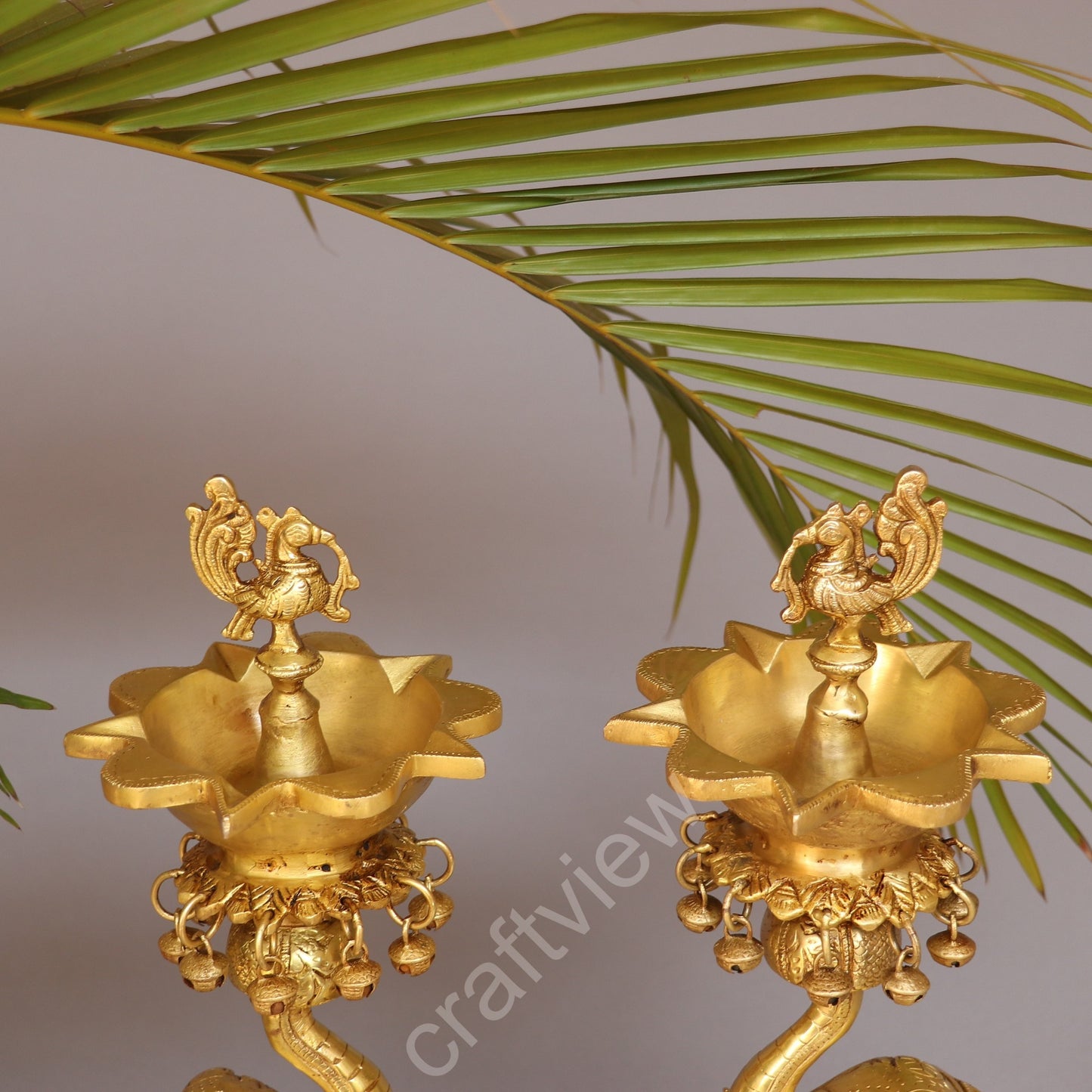 Brass Pair of Elephant with Oil Lamp 18"