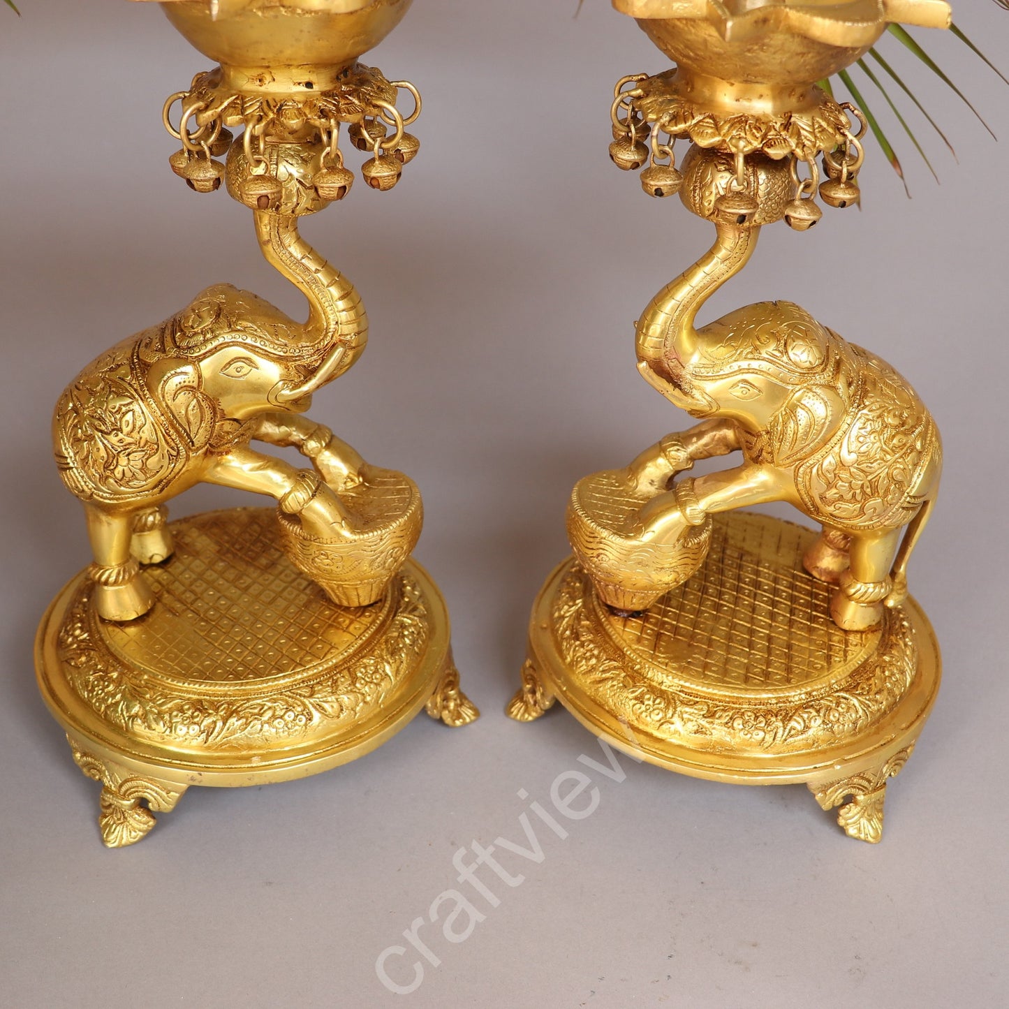 Brass Pair of Elephant with Oil Lamp 18"