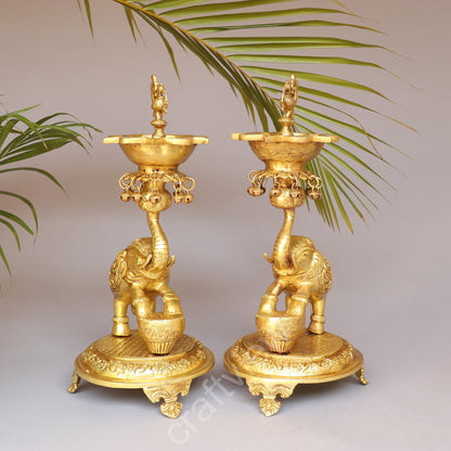 Brass Pair of Elephant with Oil Lamp 18"
