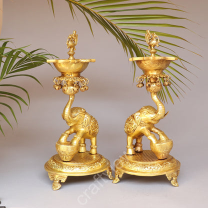 Brass Pair of Elephant with Oil Lamp 18"