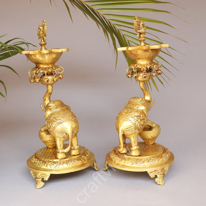 Brass Pair of Elephant with Oil Lamp 18"