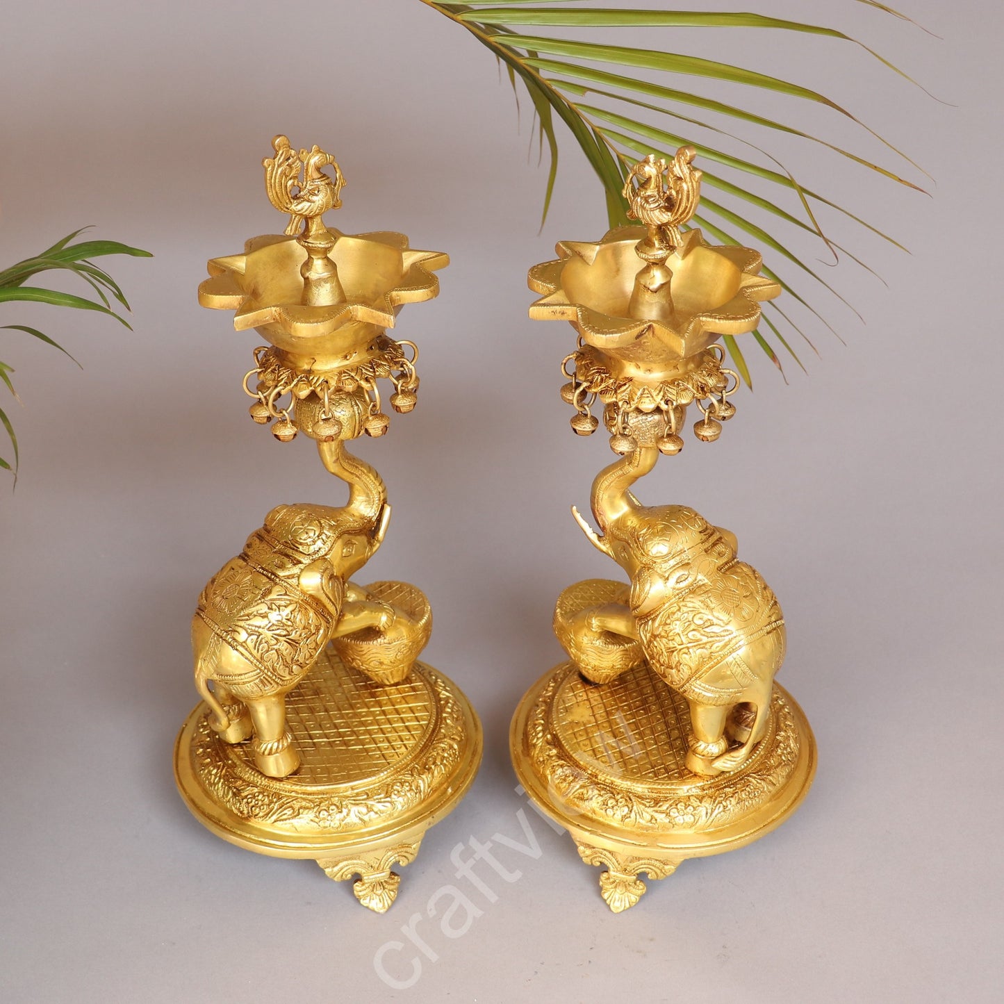 Brass Pair of Elephant with Oil Lamp 18"