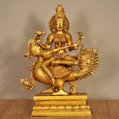 Brass Saraswati Chola Statue Sitting On Peacock