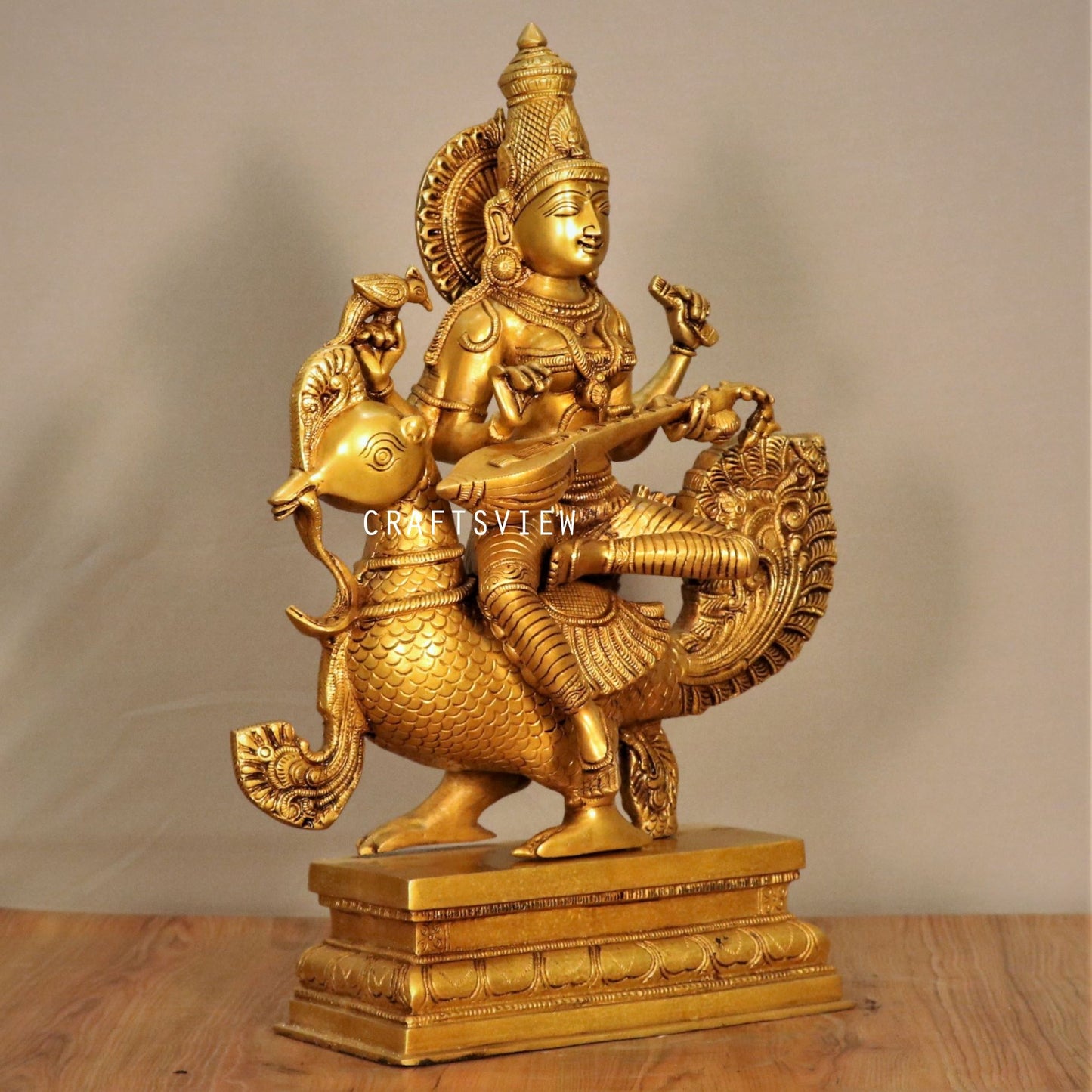 Brass Saraswati Chola Statue Sitting On Peacock