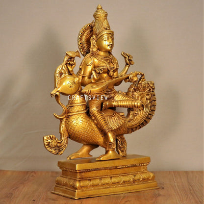 Brass Saraswati Chola Statue Sitting On Peacock