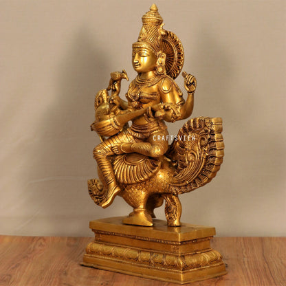 Brass Saraswati Chola Statue Sitting On Peacock