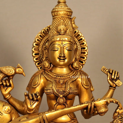 Brass Saraswati Chola Statue Sitting On Peacock